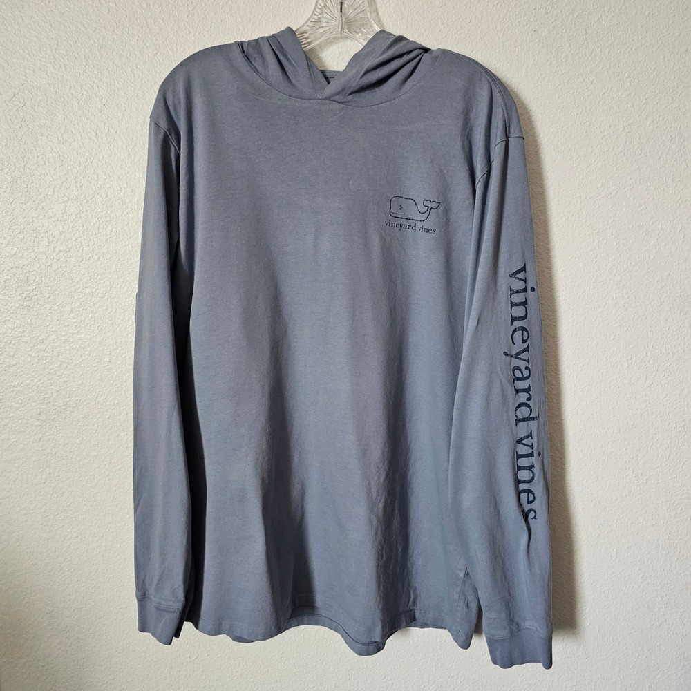 Vineyard Vines Mens Blue Gray Long Sleeve Whale Graphic Hooded T-Shirt Large